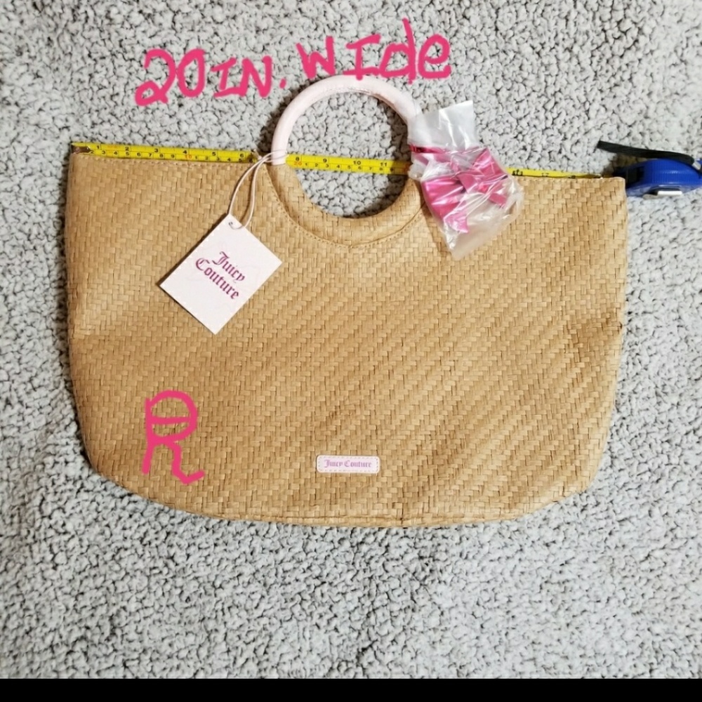 💖 JUICY COUTURE PINK RATTAN TOTE BEACH BAG PURSE